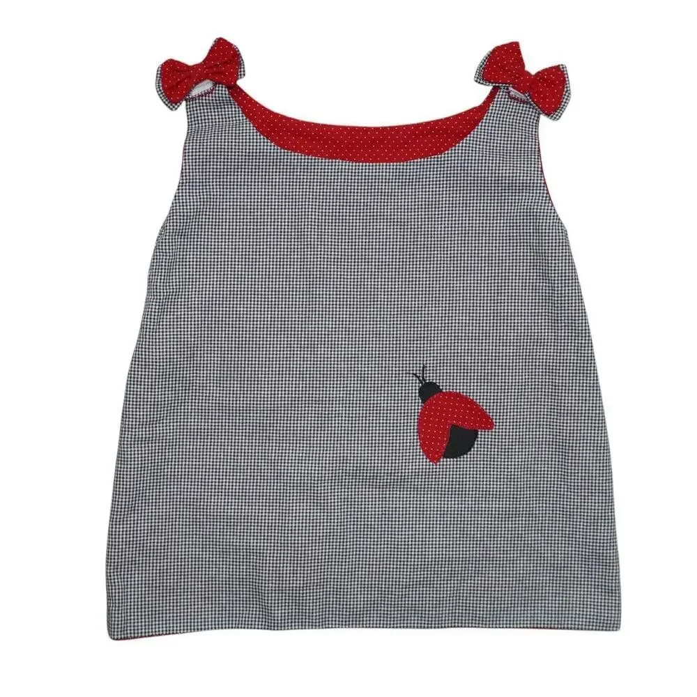 Handmade Ladybug Gingham Dress with Removable Bows – Size 3T